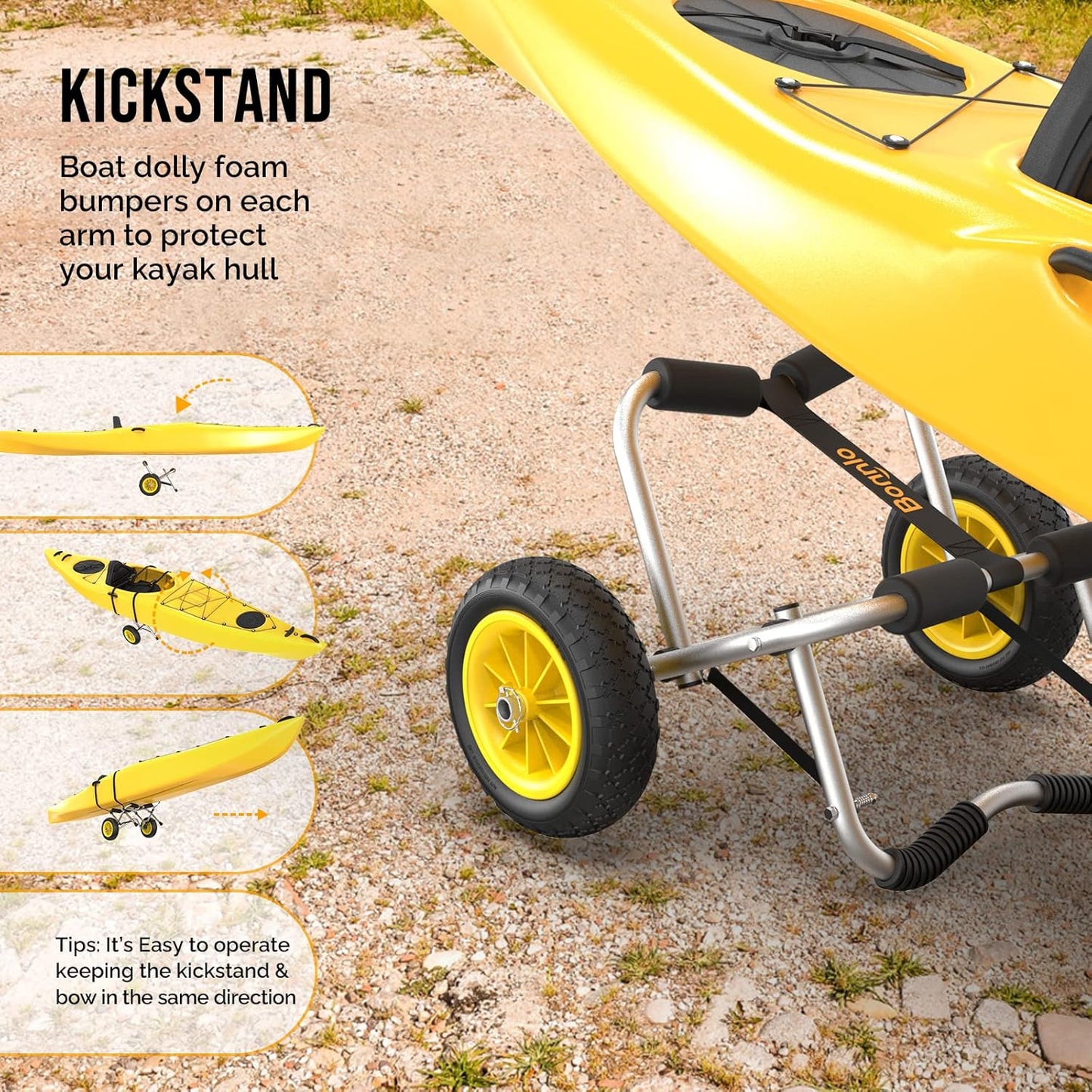 Bonnlo Kayak Cart Canoe Dolly Fishing Kayak Accessories Carrier Foldable Paddle Board Trolley Boat Trailer Transport