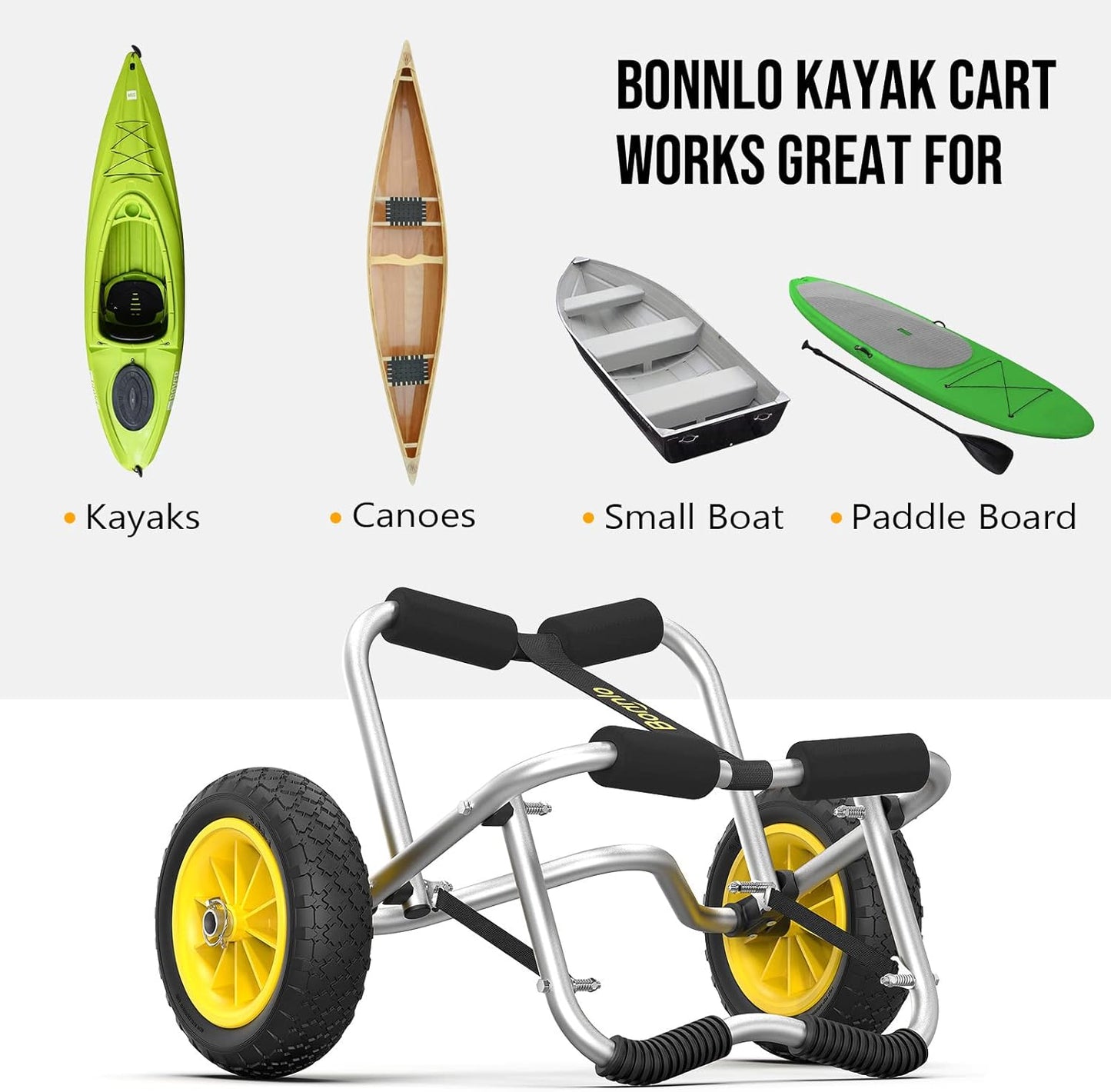 Bonnlo Kayak Cart Canoe Dolly Fishing Kayak Accessories Carrier Foldable Paddle Board Trolley Boat Trailer Transport