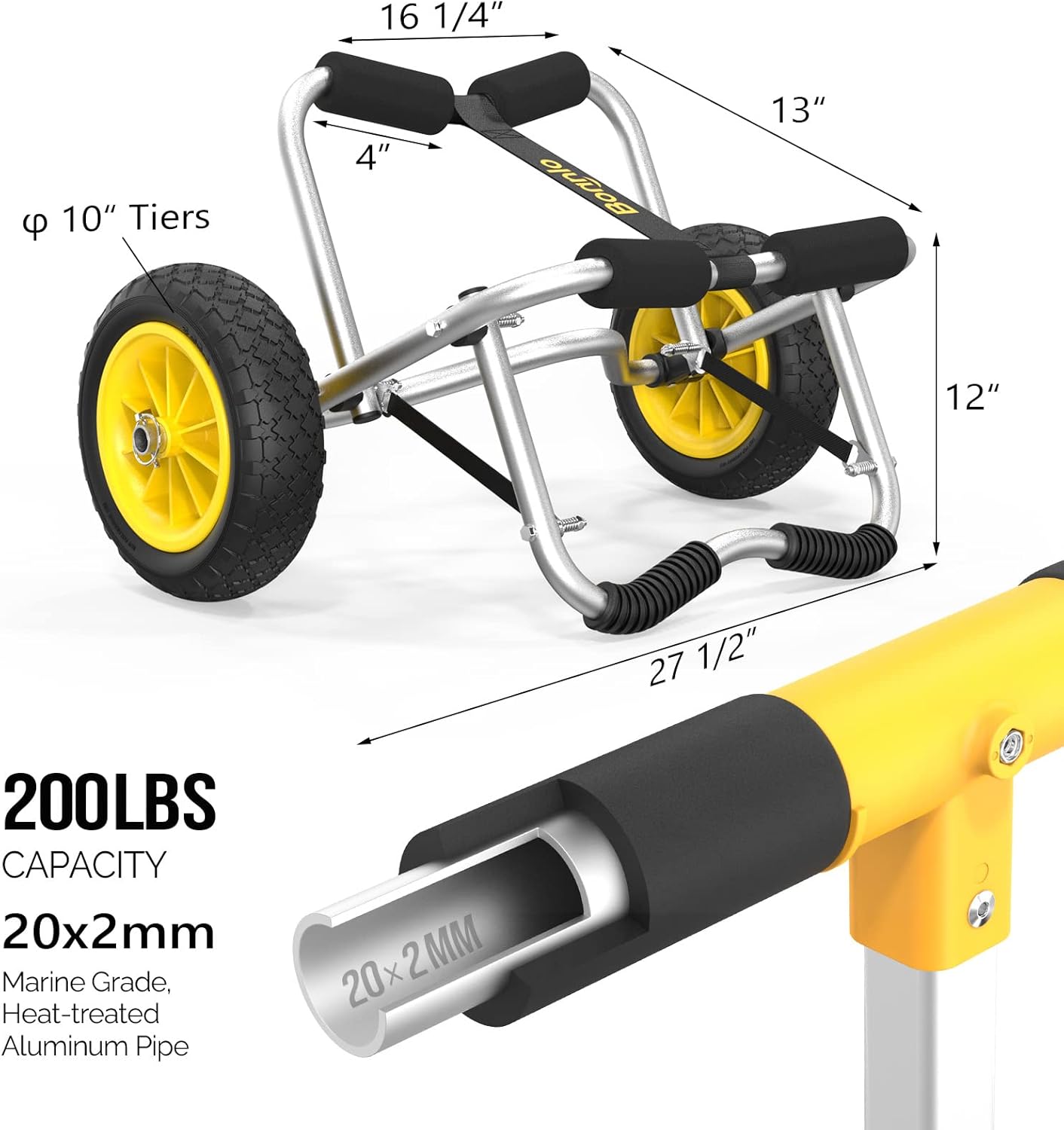 Bonnlo Kayak Cart Canoe Dolly Fishing Kayak Accessories Carrier Foldable Paddle Board Trolley Boat Trailer Transport