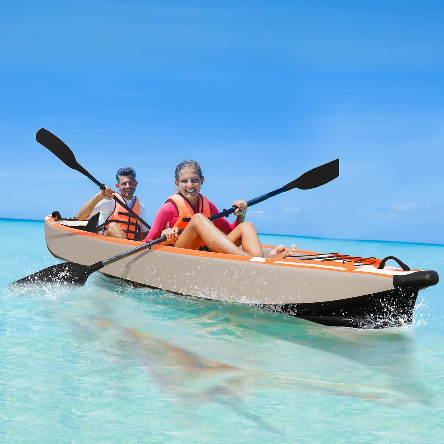 Bonnlo Inflatable Kayak Foldable Kayak for Adults Blow Up Kayaks with Kaykay Seats, Foot Pedal, 7.6 FT Aluminum Oars, Output and Input Air Pump for 1 Person, 2 Person, 2 Plus 1 Child, Easily Track