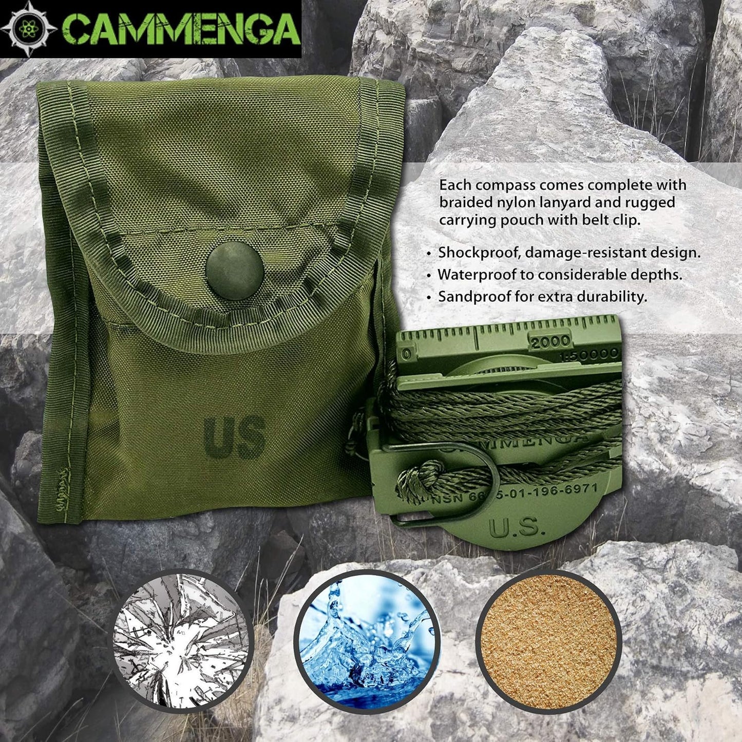 Cammenga Olive Drab Genuine Military Lensatic Phosphorescent Compass