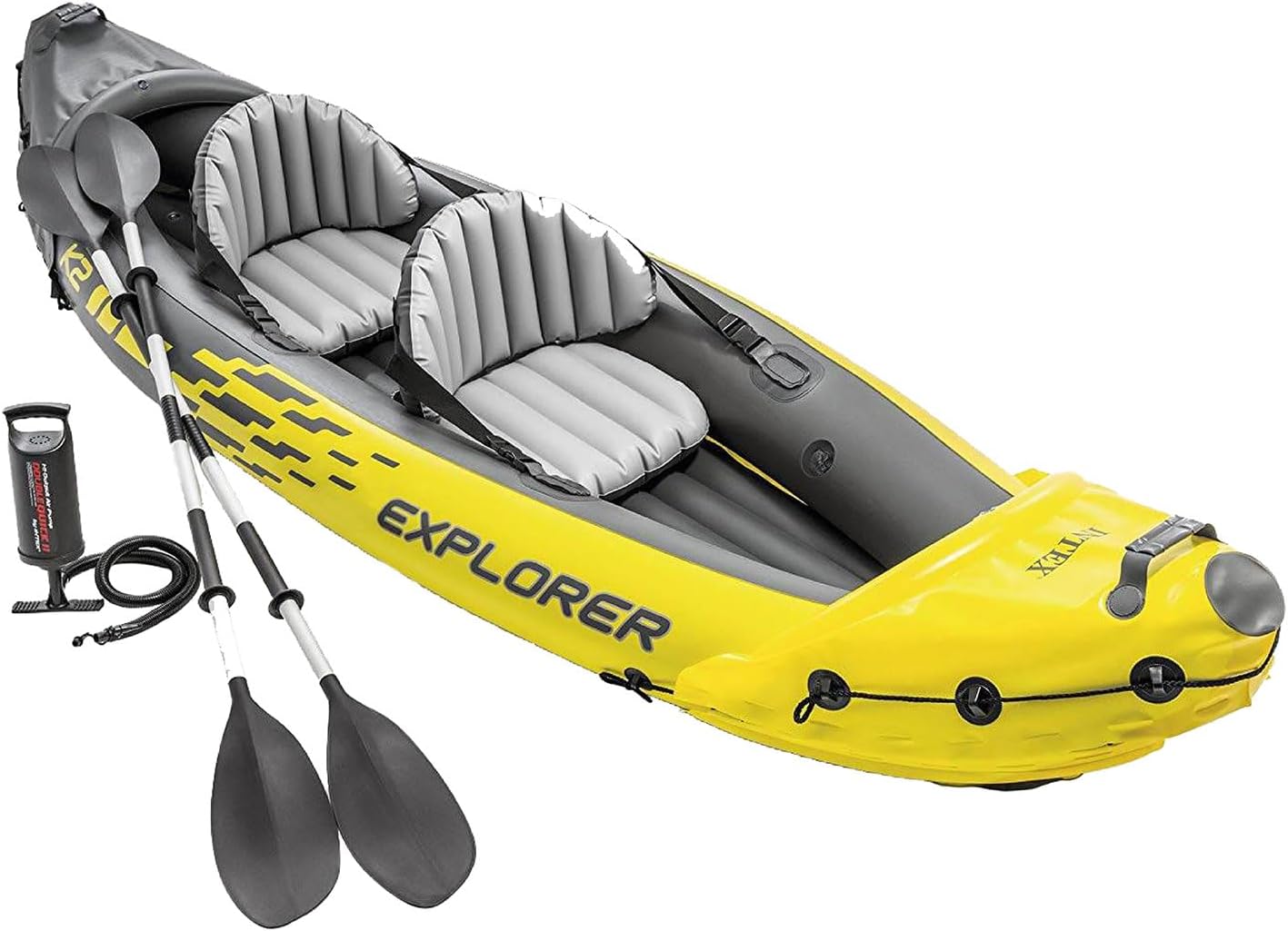 Intex 68307EP Explorer K2 Inflatable Kayak Set: Includes Deluxe 86in Aluminum Oars and High-Output Pump -400lb Weight Capacity