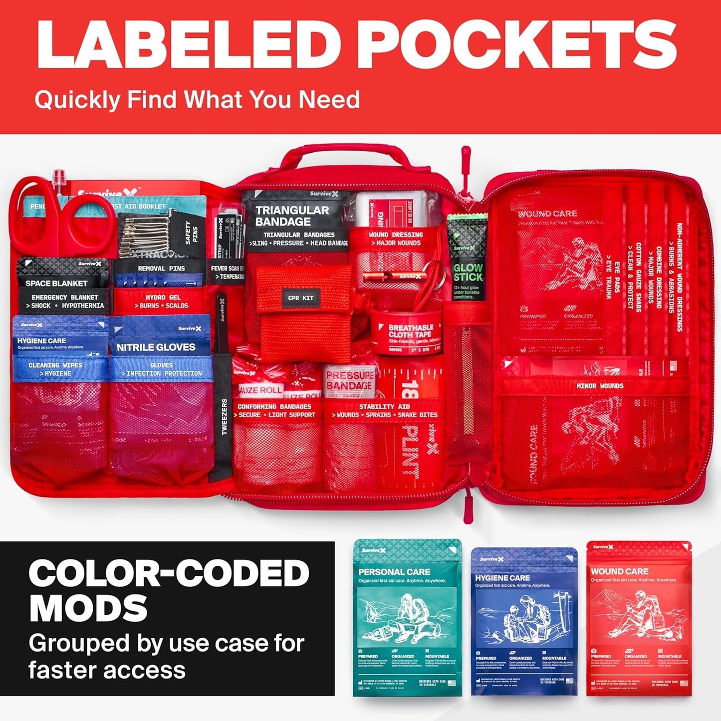 Large First Aid Emergency Kit for Hiking, Camping, Backpacking