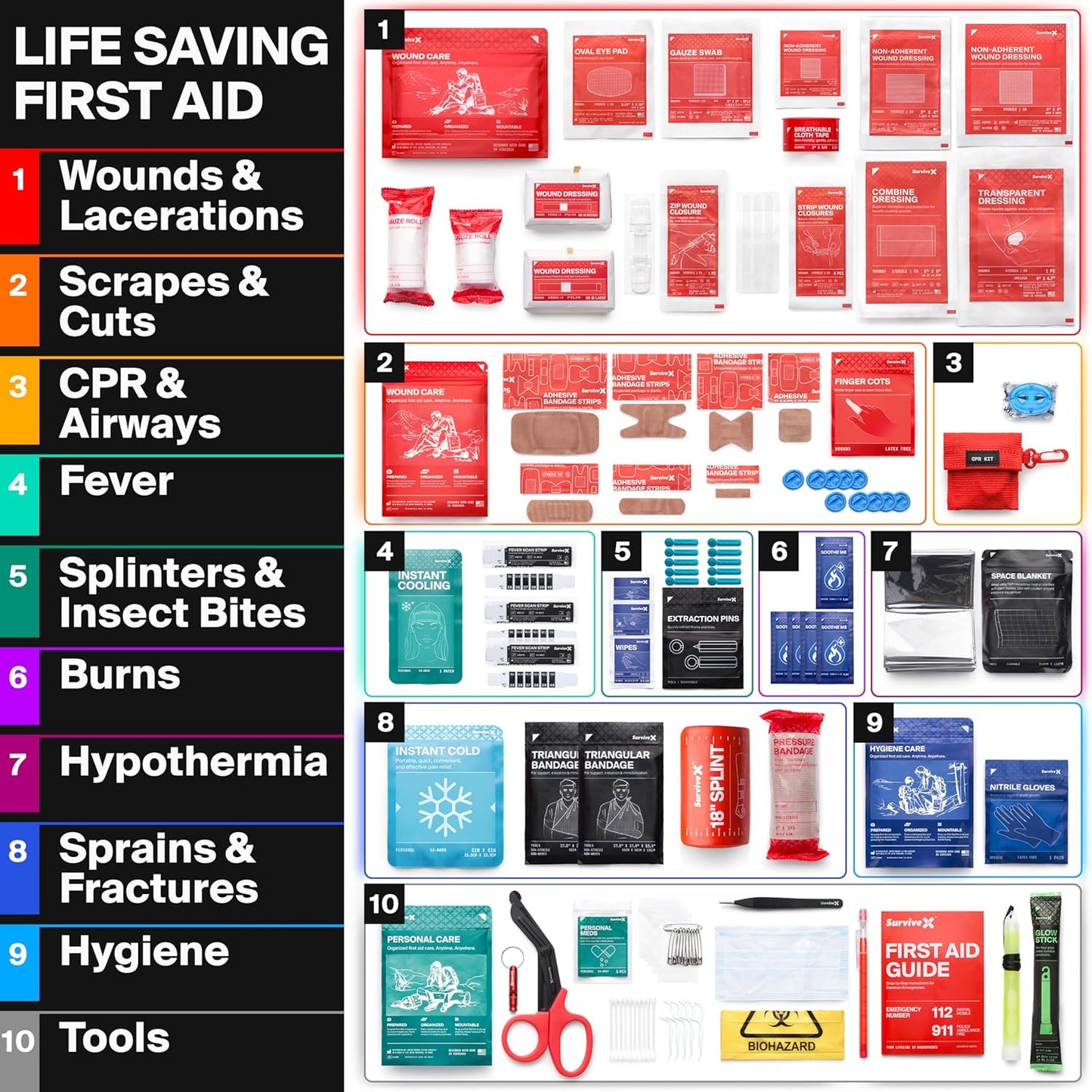 Large First Aid Emergency Kit for Hiking, Camping, Backpacking
